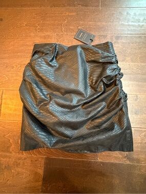 Michael Costello Black Faux-Snake Ruched Mini Skirt